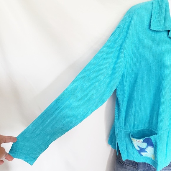 Play Alegre Womens Linen Blend Top iz Small Hand Painted Button Grannycore Boho - Picture 4 of 8